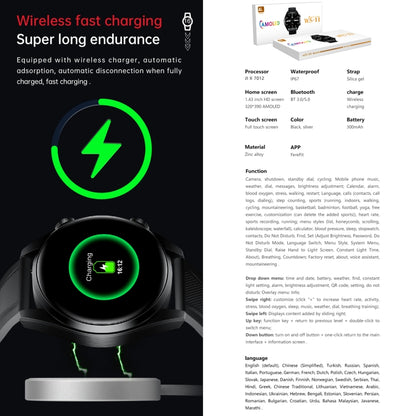 WS-11 1.43 inch IP67 Sport Smart Watch, Support Bluetooth Call / Sleep / Blood Oxygen / Heart Rate / Blood Pressure Health Monitor(Silver) by buy2fix