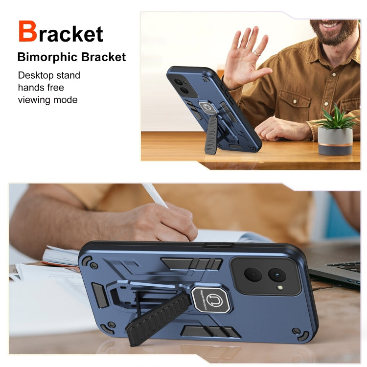 For Motorola Moto G Power 2024 Shockproof Holder Phone Case(Blue) by buy2fix