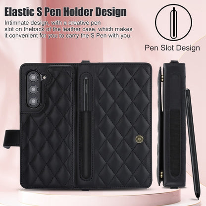 For Samsung Galaxy Z Fold5 Crossbody Multifunction Rhombic Leather Phone Case(Black) - Galaxy Z Fold5 Cases by buy2fix | Online Shopping UK | buy2fix