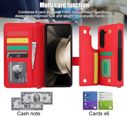 For Samsung Galaxy Z Fold5 Crossbody Multifunction Rhombic Leather Phone Case(Red) - Galaxy Z Fold5 Cases by buy2fix | Online Shopping UK | buy2fix