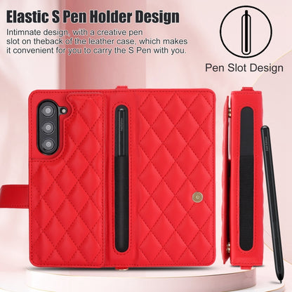 For Samsung Galaxy Z Fold5 Crossbody Multifunction Rhombic Leather Phone Case(Red) - Galaxy Z Fold5 Cases by buy2fix | Online Shopping UK | buy2fix