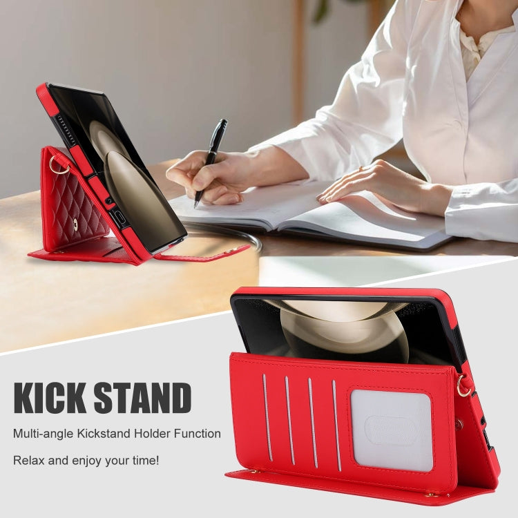 For Samsung Galaxy Z Fold5 Crossbody Multifunction Rhombic Leather Phone Case(Red) - Galaxy Z Fold5 Cases by buy2fix | Online Shopping UK | buy2fix