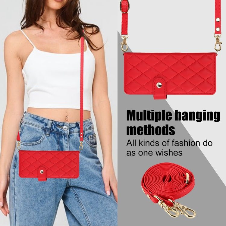 For Samsung Galaxy Z Fold5 Crossbody Multifunction Rhombic Leather Phone Case(Red) - Galaxy Z Fold5 Cases by buy2fix | Online Shopping UK | buy2fix