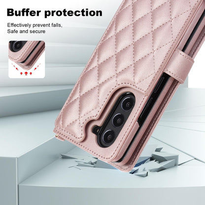 For Samsung Galaxy Z Fold5 Crossbody Multifunction Rhombic Leather Phone Case(Rose Gold) - Galaxy Z Fold5 Cases by buy2fix | Online Shopping UK | buy2fix