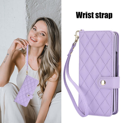 For Samsung Galaxy Z Fold5 Crossbody Multifunction Rhombic Leather Phone Case(Purple) - Galaxy Z Fold5 Cases by buy2fix | Online Shopping UK | buy2fix