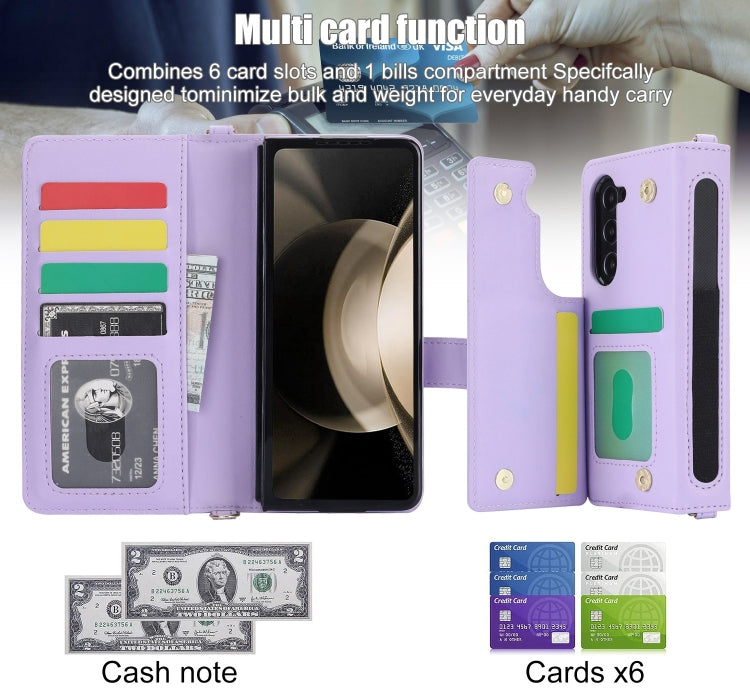 For Samsung Galaxy Z Fold5 Crossbody Multifunction Rhombic Leather Phone Case(Purple) - Galaxy Z Fold5 Cases by buy2fix | Online Shopping UK | buy2fix