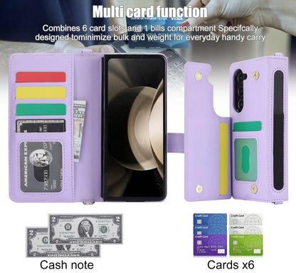 For Samsung Galaxy Z Fold5 Crossbody Multifunction Rhombic Leather Phone Case(Purple) - Galaxy Z Fold5 Cases by buy2fix | Online Shopping UK | buy2fix