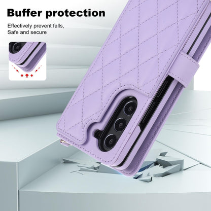 For Samsung Galaxy Z Fold5 Crossbody Multifunction Rhombic Leather Phone Case(Purple) - Galaxy Z Fold5 Cases by buy2fix | Online Shopping UK | buy2fix