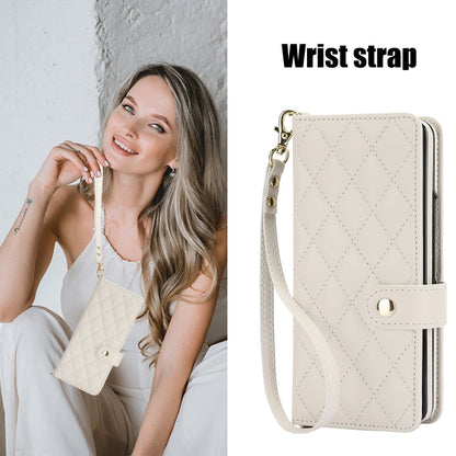 For Samsung Galaxy Z Fold4 Crossbody Multifunction Rhombic Leather Phone Case(White) - Galaxy Z Fold4 5G Cases by buy2fix | Online Shopping UK | buy2fix