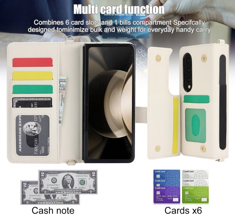 For Samsung Galaxy Z Fold4 Crossbody Multifunction Rhombic Leather Phone Case(White) - Galaxy Z Fold4 5G Cases by buy2fix | Online Shopping UK | buy2fix