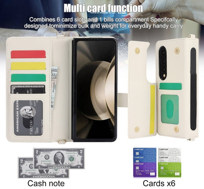 For Samsung Galaxy Z Fold4 Crossbody Multifunction Rhombic Leather Phone Case(White) - Galaxy Z Fold4 5G Cases by buy2fix | Online Shopping UK | buy2fix