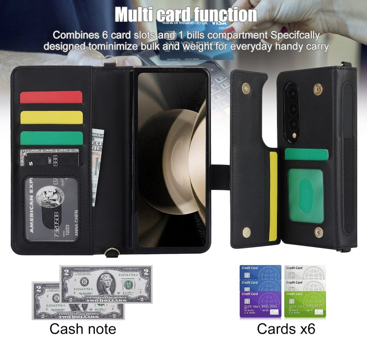 For Samsung Galaxy Z Fold4 Crossbody Multifunction Rhombic Leather Phone Case(Black) - Galaxy Z Fold4 5G Cases by buy2fix | Online Shopping UK | buy2fix