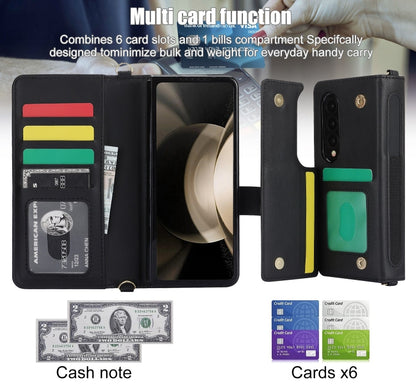 For Samsung Galaxy Z Fold4 Crossbody Multifunction Rhombic Leather Phone Case(Black) - Galaxy Z Fold4 5G Cases by buy2fix | Online Shopping UK | buy2fix