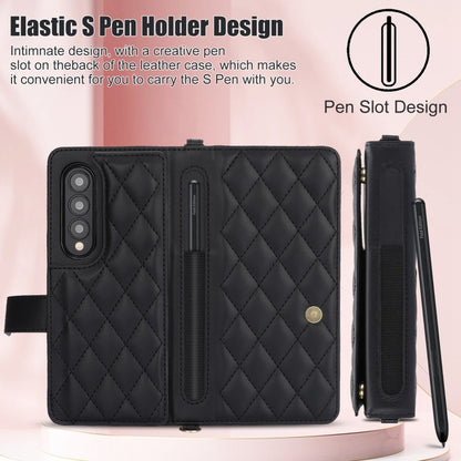 For Samsung Galaxy Z Fold4 Crossbody Multifunction Rhombic Leather Phone Case(Black) - Galaxy Z Fold4 5G Cases by buy2fix | Online Shopping UK | buy2fix