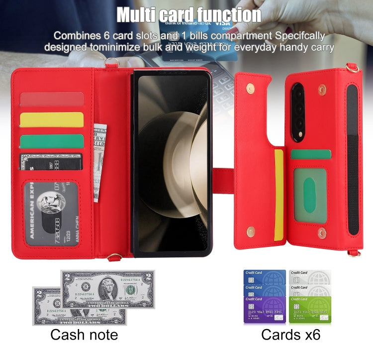 For Samsung Galaxy Z Fold4 Crossbody Multifunction Rhombic Leather Phone Case(Red) - Galaxy Z Fold4 5G Cases by buy2fix | Online Shopping UK | buy2fix