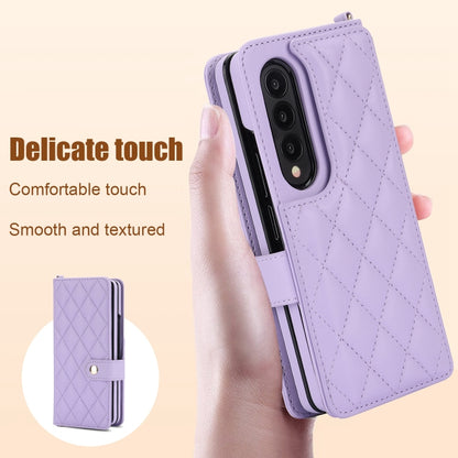 For Samsung Galaxy Z Fold4 Crossbody Multifunction Rhombic Leather Phone Case(Purple) - Galaxy Z Fold4 5G Cases by buy2fix | Online Shopping UK | buy2fix