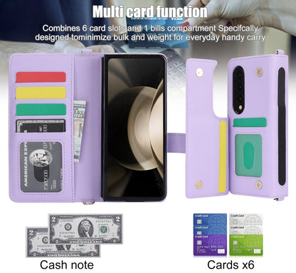 For Samsung Galaxy Z Fold4 Crossbody Multifunction Rhombic Leather Phone Case(Purple) - Galaxy Z Fold4 5G Cases by buy2fix | Online Shopping UK | buy2fix