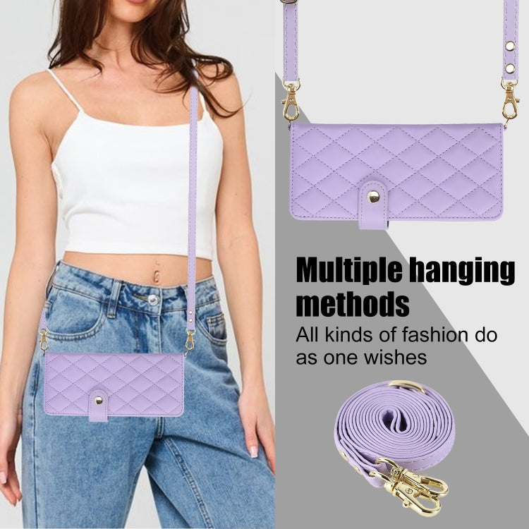 For Samsung Galaxy Z Fold4 Crossbody Multifunction Rhombic Leather Phone Case(Purple) - Galaxy Z Fold4 5G Cases by buy2fix | Online Shopping UK | buy2fix