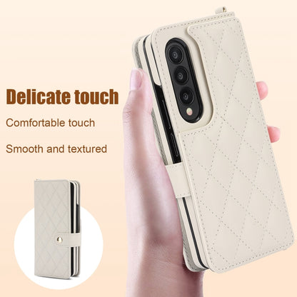 For Samsung Galaxy Z Fold3 Crossbody Multifunction Rhombic Leather Phone Case(White) - Galaxy Phone Cases by buy2fix | Online Shopping UK | buy2fix