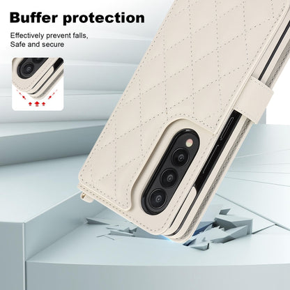 For Samsung Galaxy Z Fold3 Crossbody Multifunction Rhombic Leather Phone Case(White) - Galaxy Phone Cases by buy2fix | Online Shopping UK | buy2fix