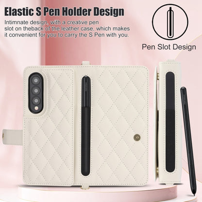 For Samsung Galaxy Z Fold3 Crossbody Multifunction Rhombic Leather Phone Case(White) - Galaxy Phone Cases by buy2fix | Online Shopping UK | buy2fix