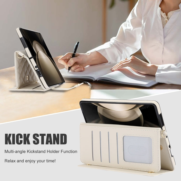 For Samsung Galaxy Z Fold3 Crossbody Multifunction Rhombic Leather Phone Case(White) - Galaxy Phone Cases by buy2fix | Online Shopping UK | buy2fix