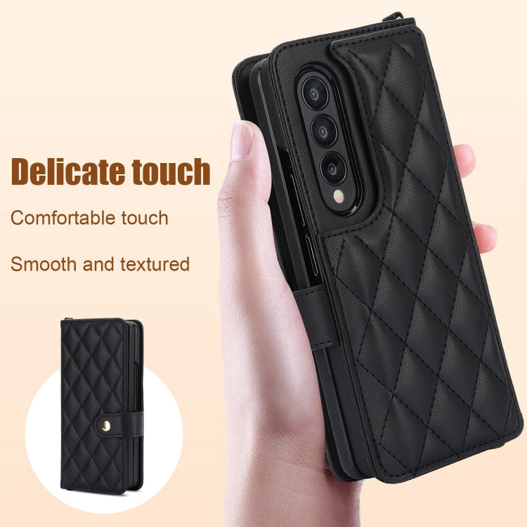 For Samsung Galaxy Z Fold3 Crossbody Multifunction Rhombic Leather Phone Case(Black) - Galaxy Phone Cases by buy2fix | Online Shopping UK | buy2fix