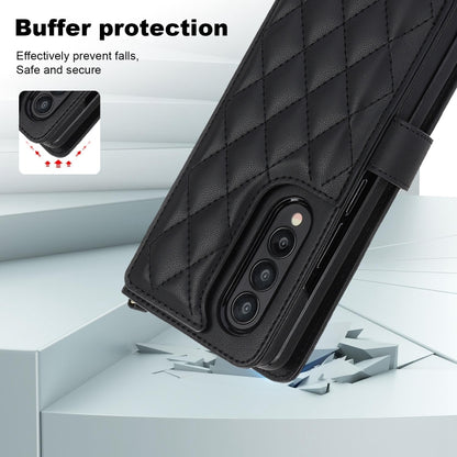 For Samsung Galaxy Z Fold3 Crossbody Multifunction Rhombic Leather Phone Case(Black) - Galaxy Phone Cases by buy2fix | Online Shopping UK | buy2fix