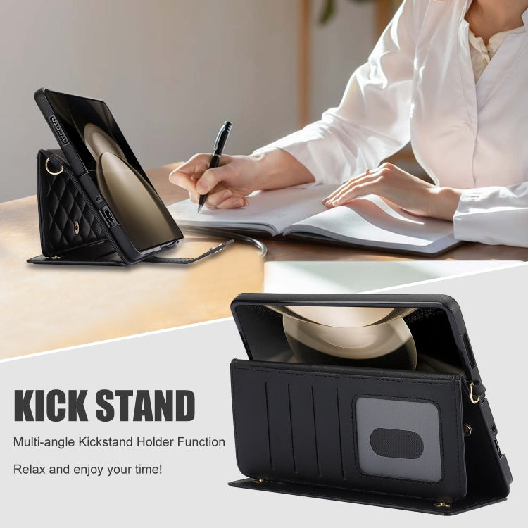 For Samsung Galaxy Z Fold3 Crossbody Multifunction Rhombic Leather Phone Case(Black) - Galaxy Phone Cases by buy2fix | Online Shopping UK | buy2fix