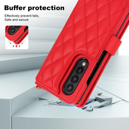 For Samsung Galaxy Z Fold3 Crossbody Multifunction Rhombic Leather Phone Case(Red) - Galaxy Phone Cases by buy2fix | Online Shopping UK | buy2fix