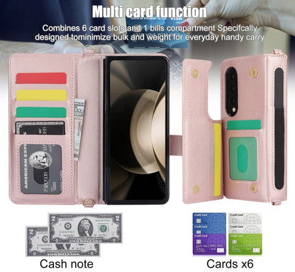 For Samsung Galaxy Z Fold3 Crossbody Multifunction Rhombic Leather Phone Case(Rose Gold) - Galaxy Phone Cases by buy2fix | Online Shopping UK | buy2fix
