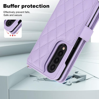 For Samsung Galaxy Z Fold3 Crossbody Multifunction Rhombic Leather Phone Case(Purple) - Galaxy Phone Cases by buy2fix | Online Shopping UK | buy2fix