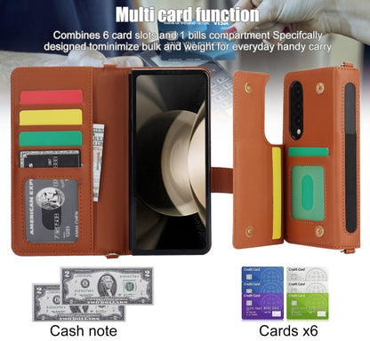 For Samsung Galaxy Z Fold3 Crossbody Multifunction Rhombic Leather Phone Case(Brown) - Galaxy Phone Cases by buy2fix | Online Shopping UK | buy2fix