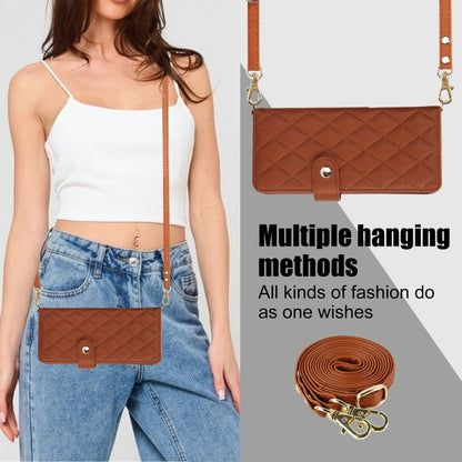 For Samsung Galaxy Z Fold3 Crossbody Multifunction Rhombic Leather Phone Case(Brown) - Galaxy Phone Cases by buy2fix | Online Shopping UK | buy2fix