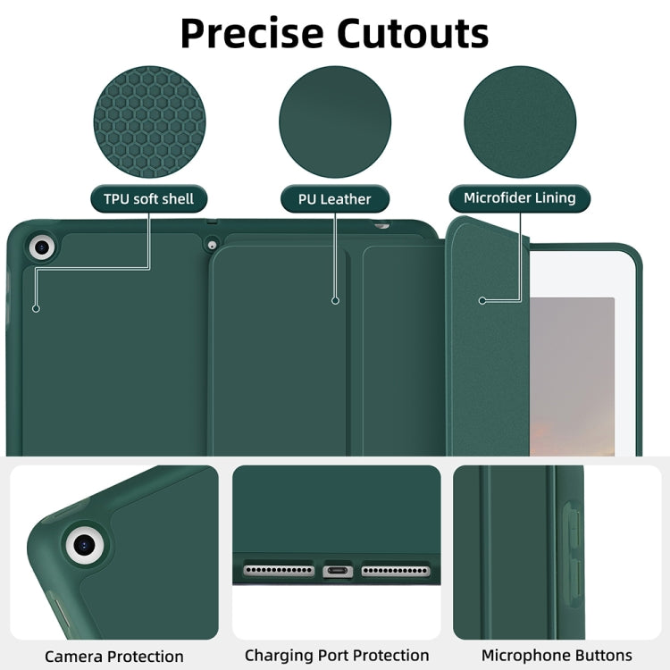 For iPad 10.2 2021 / 2020 / 2019 3-fold TPU Smart Leather Tablet Case with Pen Slot(Dark Green) - iPad 10.2 Cases by buy2fix | Online Shopping UK | buy2fix