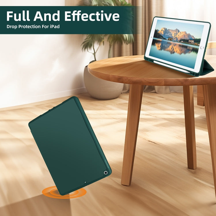 For iPad 10.2 2021 / 2020 / 2019 3-fold TPU Smart Leather Tablet Case with Pen Slot(Dark Green) - iPad 10.2 Cases by buy2fix | Online Shopping UK | buy2fix