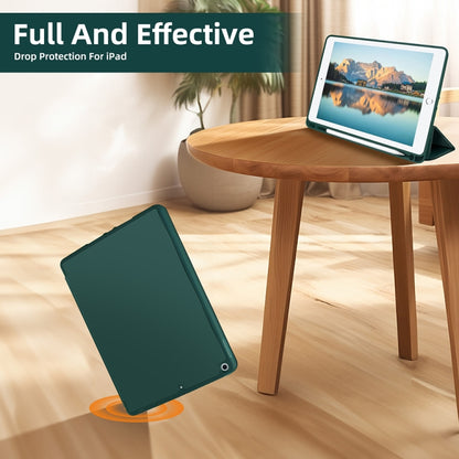 For iPad 10.2 2021 / 2020 / 2019 3-fold TPU Smart Leather Tablet Case with Pen Slot(Dark Green) - iPad 10.2 Cases by buy2fix | Online Shopping UK | buy2fix