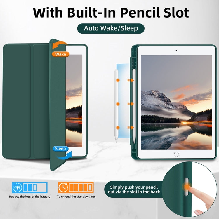 For iPad 10.2 2021 / 2020 / 2019 3-fold TPU Smart Leather Tablet Case with Pen Slot(Dark Green) - iPad 10.2 Cases by buy2fix | Online Shopping UK | buy2fix