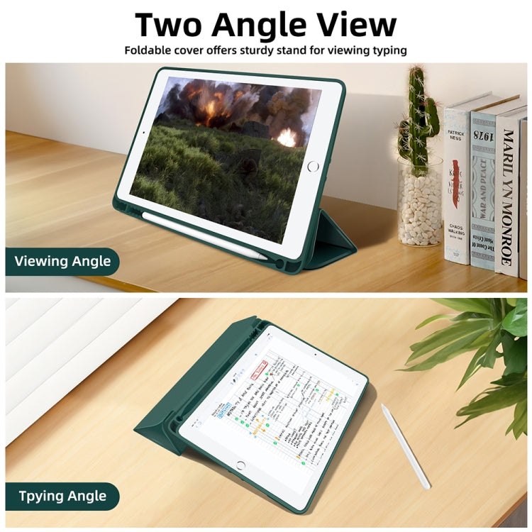 For iPad 10.2 2021 / 2020 / 2019 3-fold TPU Smart Leather Tablet Case with Pen Slot(Dark Green) - iPad 10.2 Cases by buy2fix | Online Shopping UK | buy2fix