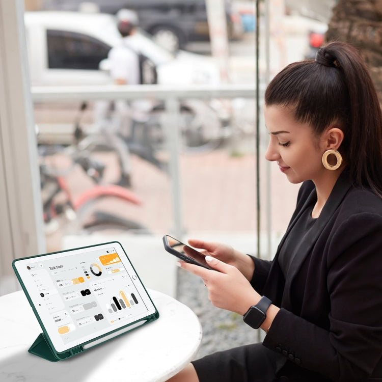 For iPad 10.2 2021 / 2020 / 2019 3-fold TPU Smart Leather Tablet Case with Pen Slot(Dark Green) - iPad 10.2 Cases by buy2fix | Online Shopping UK | buy2fix
