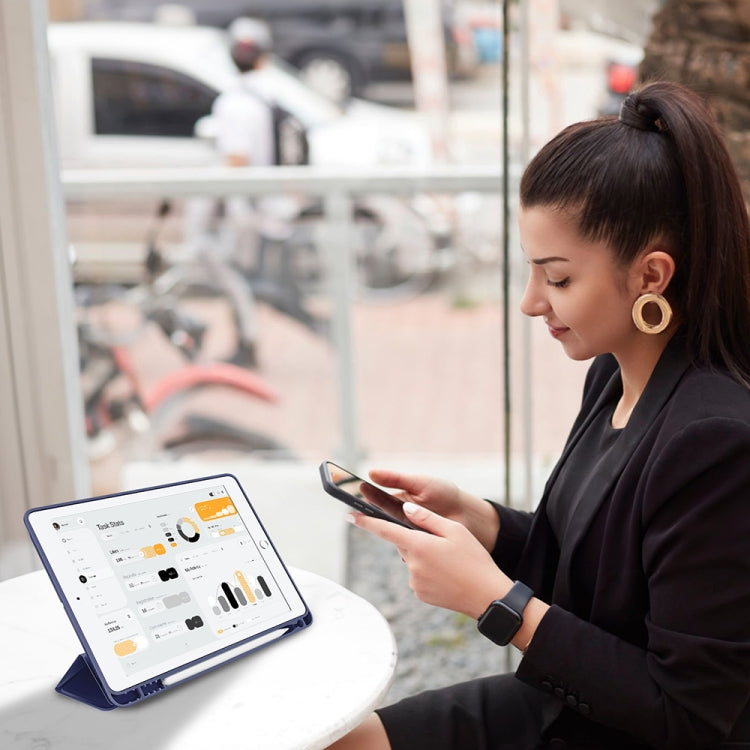 For iPad 10.2 2021 / 2020 / 2019 3-fold TPU Smart Leather Tablet Case with Pen Slot(Royal Blue) - iPad 10.2 Cases by buy2fix | Online Shopping UK | buy2fix