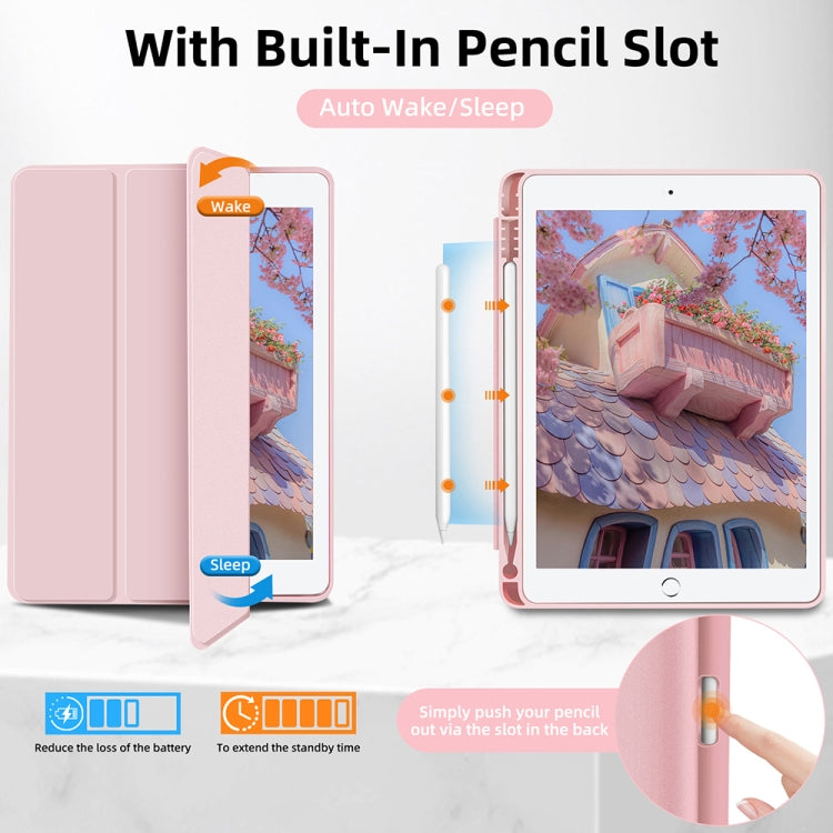 For iPad 10.2 2021 / 2020 / 2019 3-fold TPU Smart Leather Tablet Case with Pen Slot(Pink) - iPad 10.2 Cases by buy2fix | Online Shopping UK | buy2fix