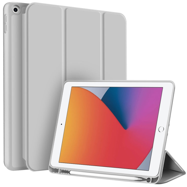 For iPad 10.2 2021 / 2020 / 2019 3-fold TPU Smart Leather Tablet Case with Pen Slot(Grey) - iPad 10.2 Cases by buy2fix | Online Shopping UK | buy2fix