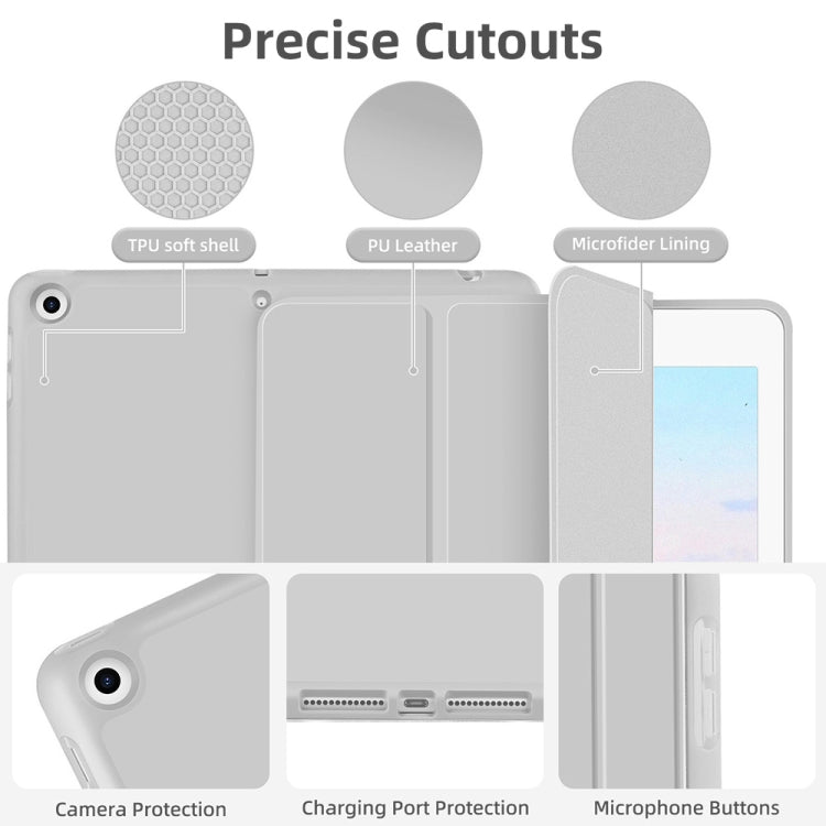 For iPad 10.2 2021 / 2020 / 2019 3-fold TPU Smart Leather Tablet Case with Pen Slot(Grey) - iPad 10.2 Cases by buy2fix | Online Shopping UK | buy2fix