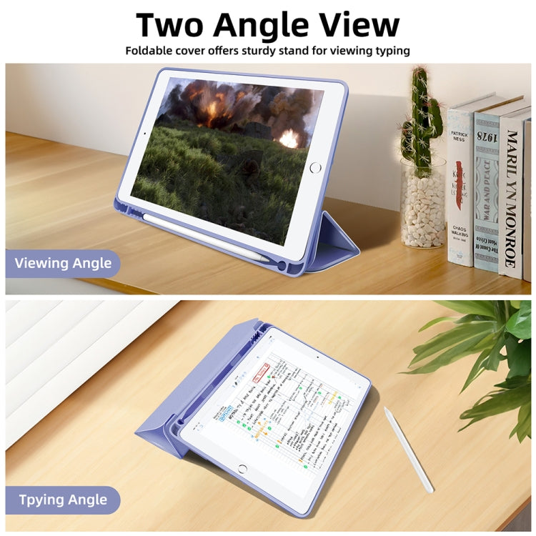 For iPad 10.2 2021 / 2020 / 2019 3-fold TPU Smart Leather Tablet Case with Pen Slot(Lavender Purple) - iPad 10.2 Cases by buy2fix | Online Shopping UK | buy2fix