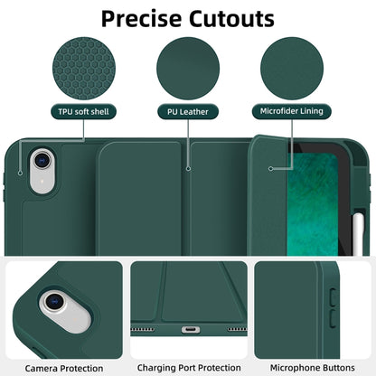 For iPad Air 5 / 4 3-fold TPU Smart Leather Tablet Case with Pen Slot(Dark Green) - iPad Air (2022) / (2020) 10.9 Cases by buy2fix | Online Shopping UK | buy2fix