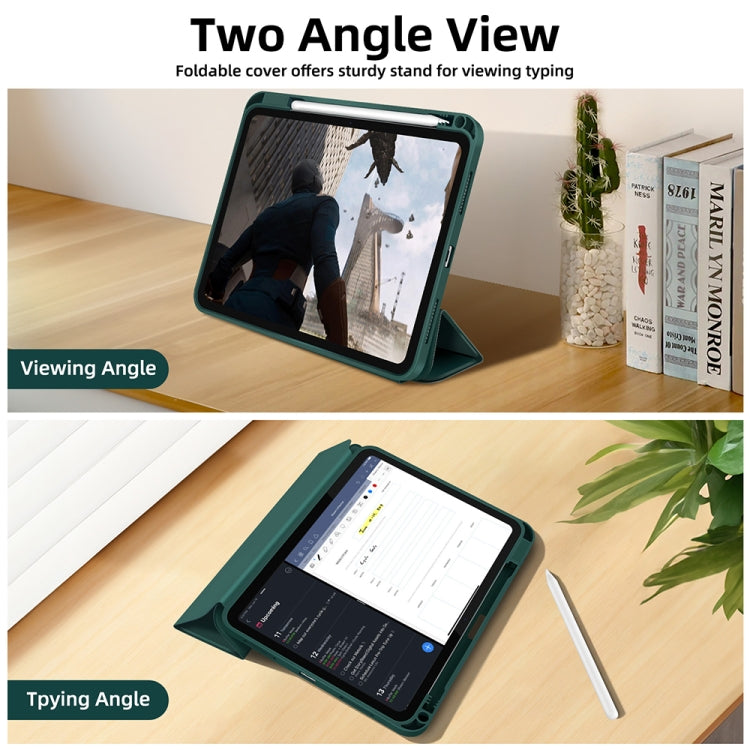 For iPad Air 5 / 4 3-fold TPU Smart Leather Tablet Case with Pen Slot(Dark Green) - iPad Air (2022) / (2020) 10.9 Cases by buy2fix | Online Shopping UK | buy2fix