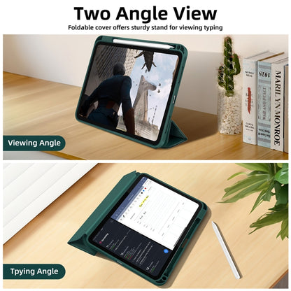 For iPad Air 5 / 4 3-fold TPU Smart Leather Tablet Case with Pen Slot(Dark Green) - iPad Air (2022) / (2020) 10.9 Cases by buy2fix | Online Shopping UK | buy2fix