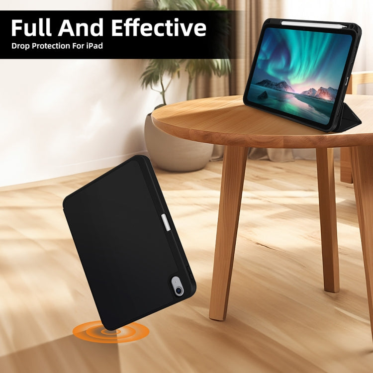 For iPad Air 5 / 4 3-fold TPU Smart Leather Tablet Case with Pen Slot(Black) - iPad Air (2022) / (2020) 10.9 Cases by buy2fix | Online Shopping UK | buy2fix