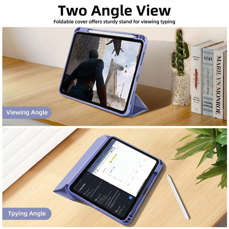 For iPad Air 5 / 4 3-fold TPU Smart Leather Tablet Case with Pen Slot(Lavender Purple) - iPad Air (2022) / (2020) 10.9 Cases by buy2fix | Online Shopping UK | buy2fix
